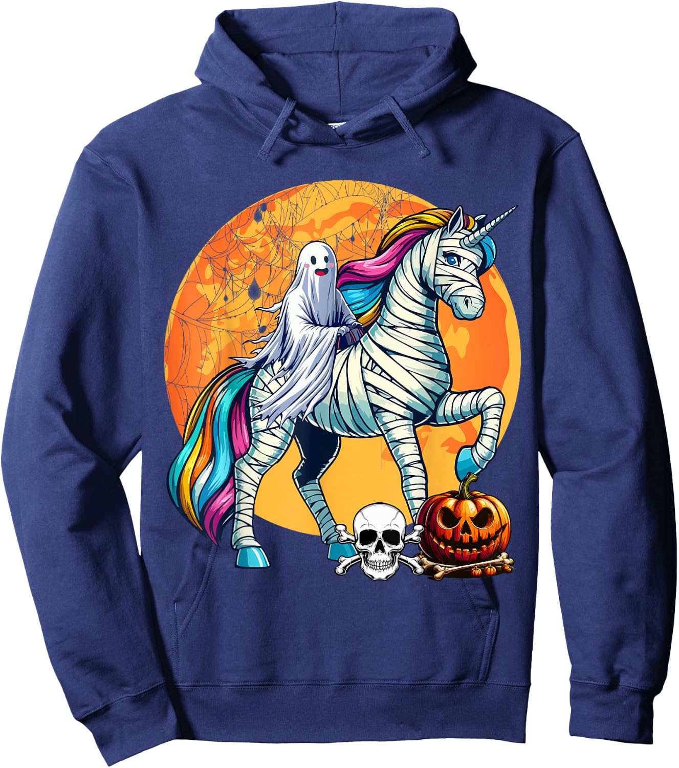 Boo Ghost Riding Unicorn Halloween Mummy Costume Kid Toddler Hoodie - Hoodie | Navy