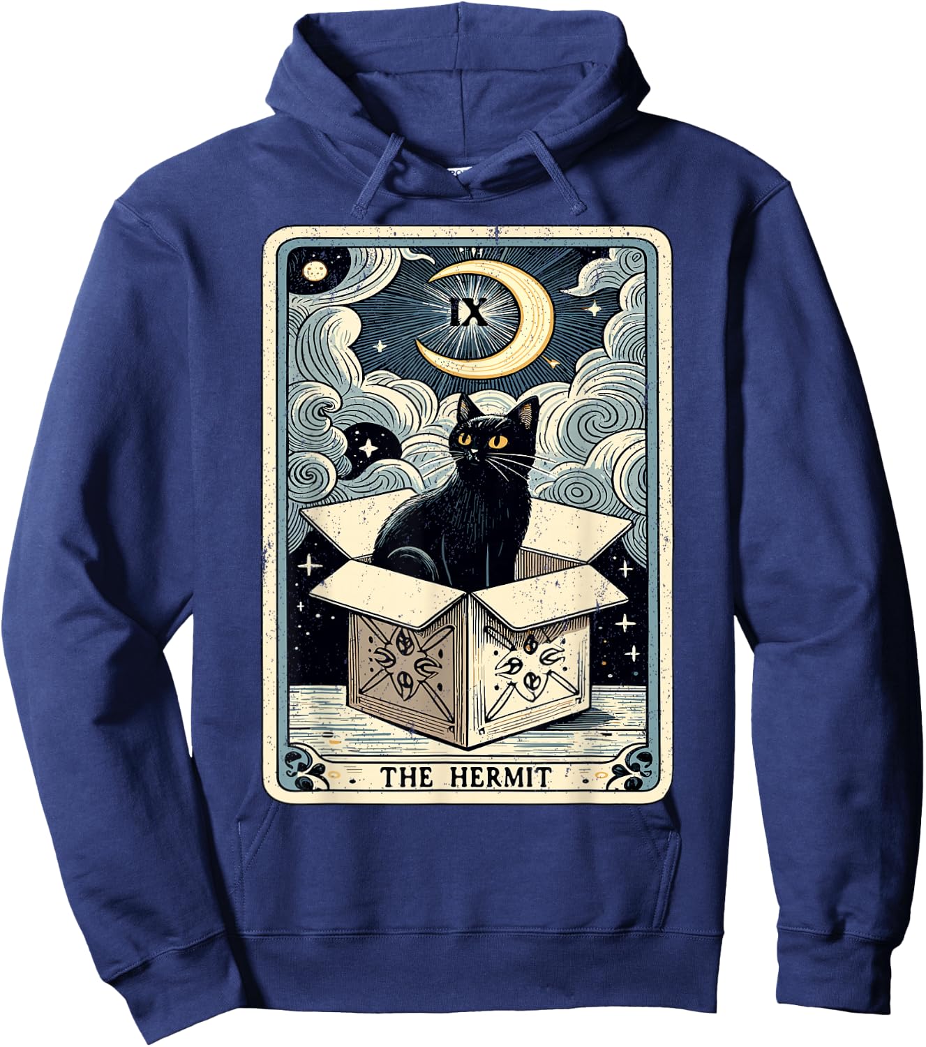 The Hermit Tarot Card Cat in Box Mystic Funny Cat Hoodie - Hoodie | Navy