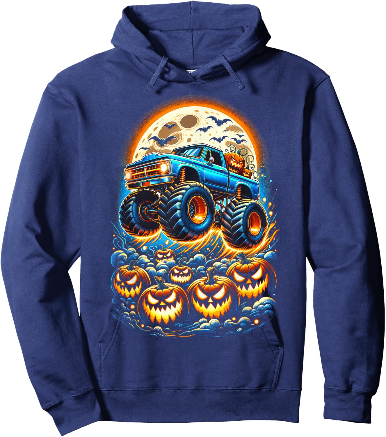 Halloween Monster Truck Jack O Lantern Boy Trick Treat Hoodie - Hoodie | Navy
