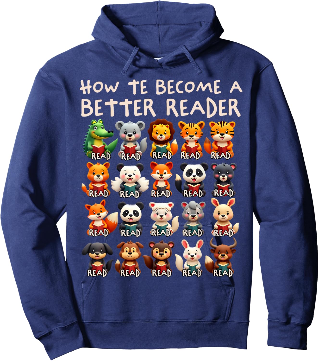 Reading Teacher How To Become a Better Reader Animals Hoodie - Hoodie | Navy