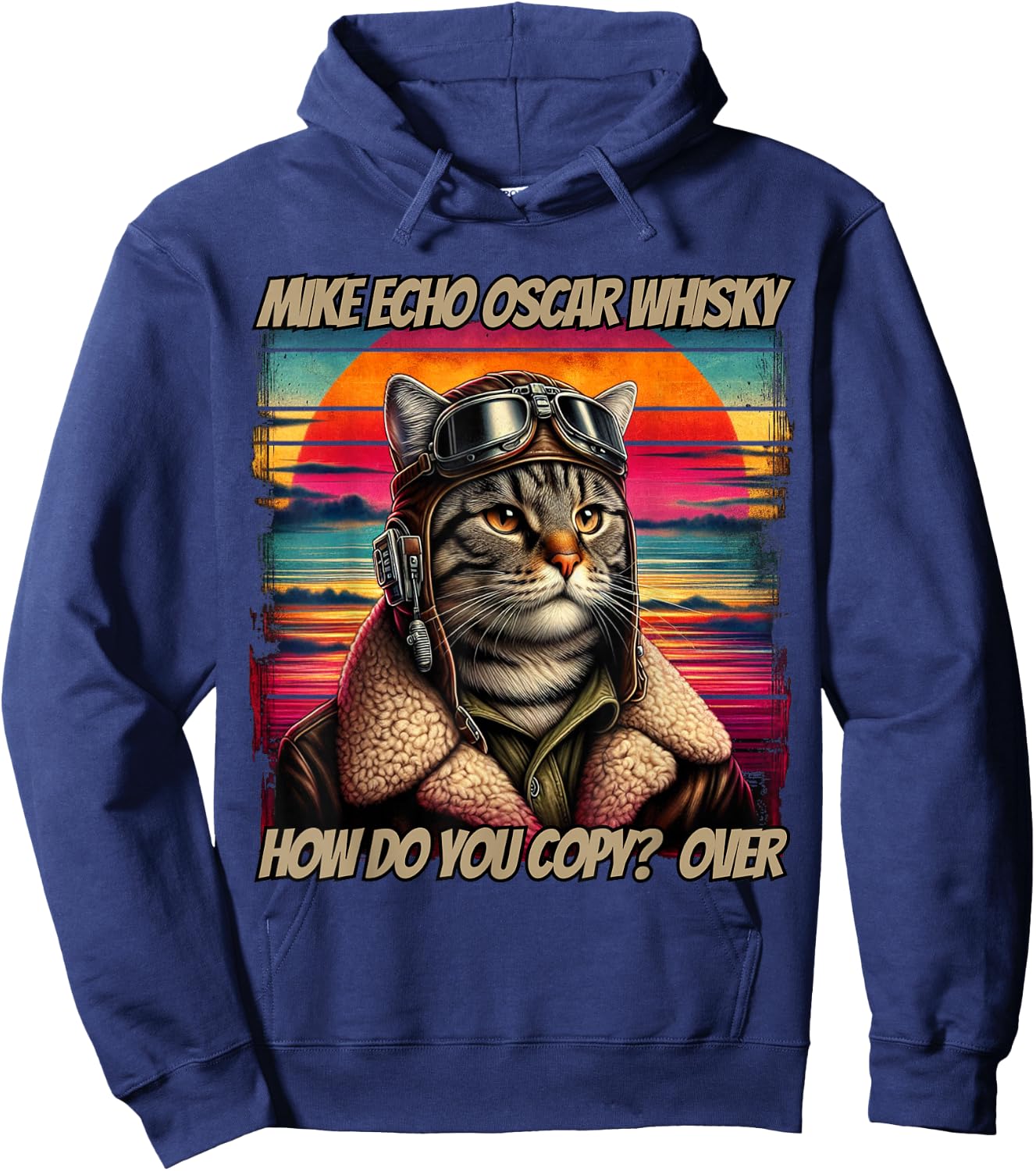 Retro Cat Pilot Mike Echo Oscar Whisky M.E.O.W Women Hoodie - Hoodie | Navy
