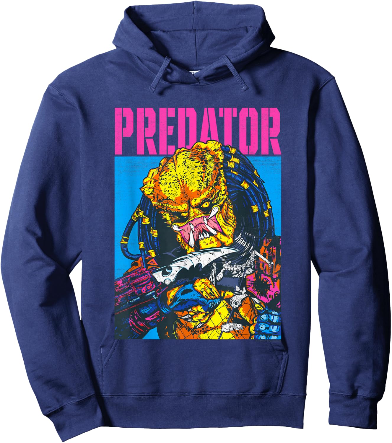 Aliens Iconic Epic Predator Retro Comic Big Chest Portrait Hoodie - Hoodie | Navy
