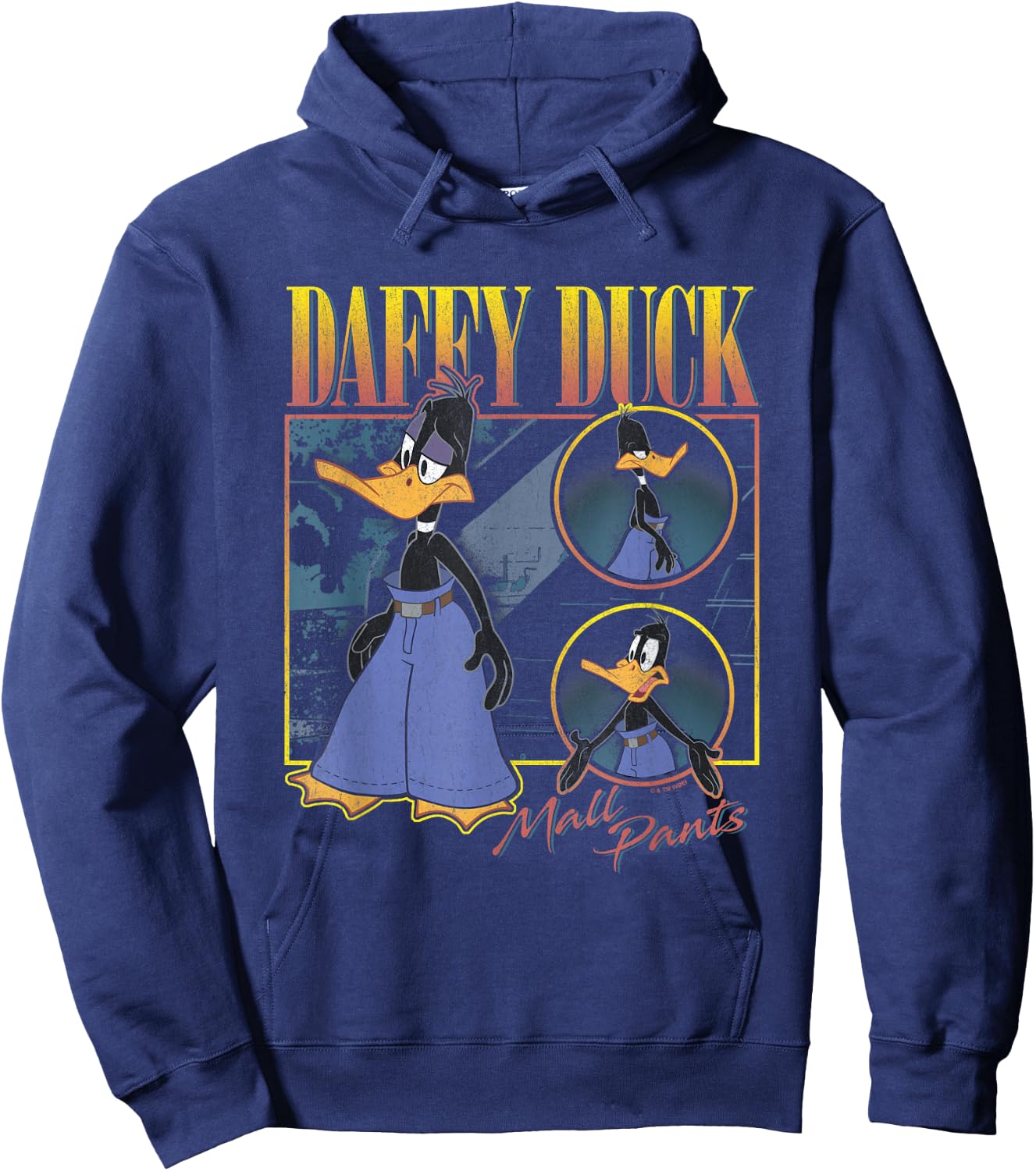 Looney Tunes Daffy Duck Mall Pants Showcase Vintage Panels Hoodie - Hoodie | Navy