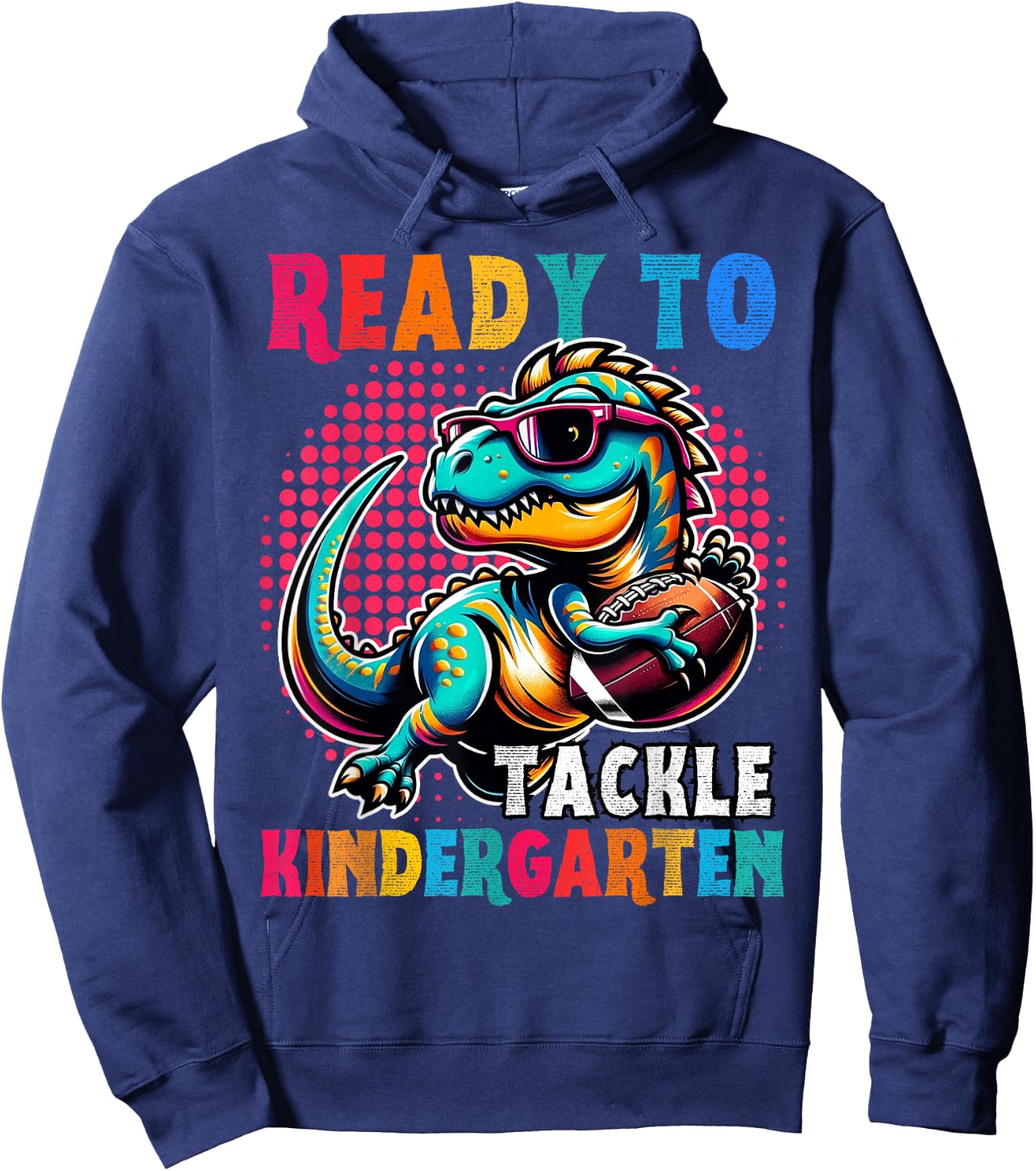 Hello back to School Kindergarten Boys Football Dinosaur Hoodie - Hoodie | Navy