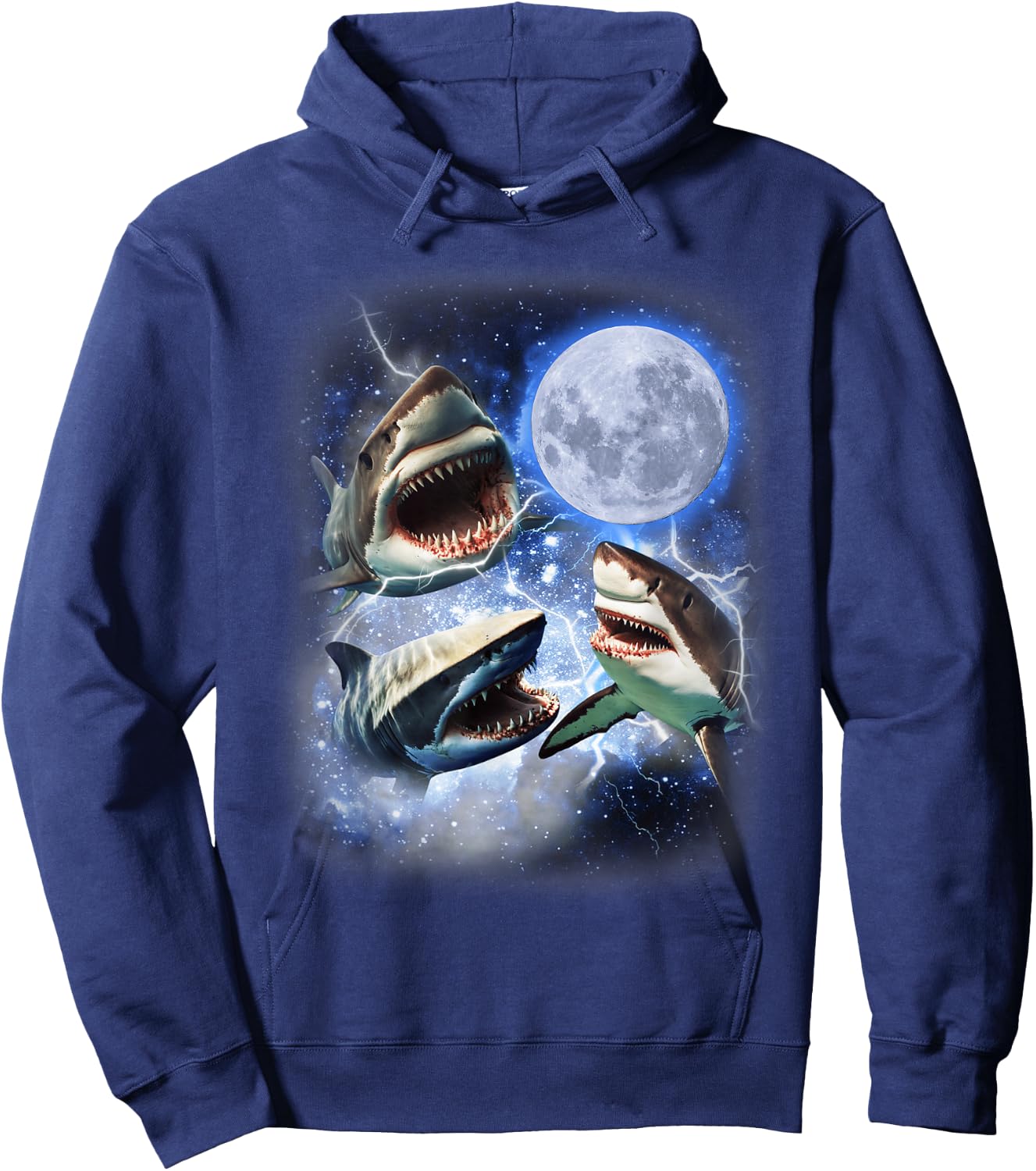 Three Shark Moon - 3 Great Whites Howling Wolfs Moon Parody Hoodie - Hoodie | Navy