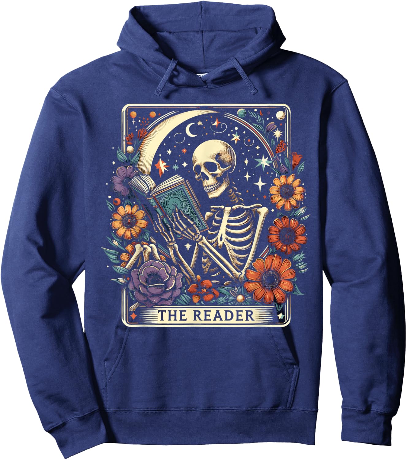 The Reader Tarot Card Skeleton Reading Book Bookworm Bookish Hoodie - Hoodie | Navy