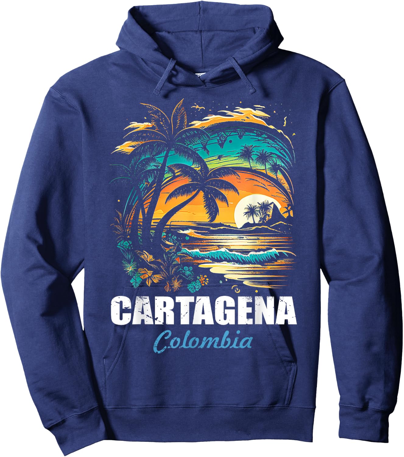Retro Cartagena Colombia Sunset Vintage Vacation Souvenir Hoodie - Hoodie | Navy