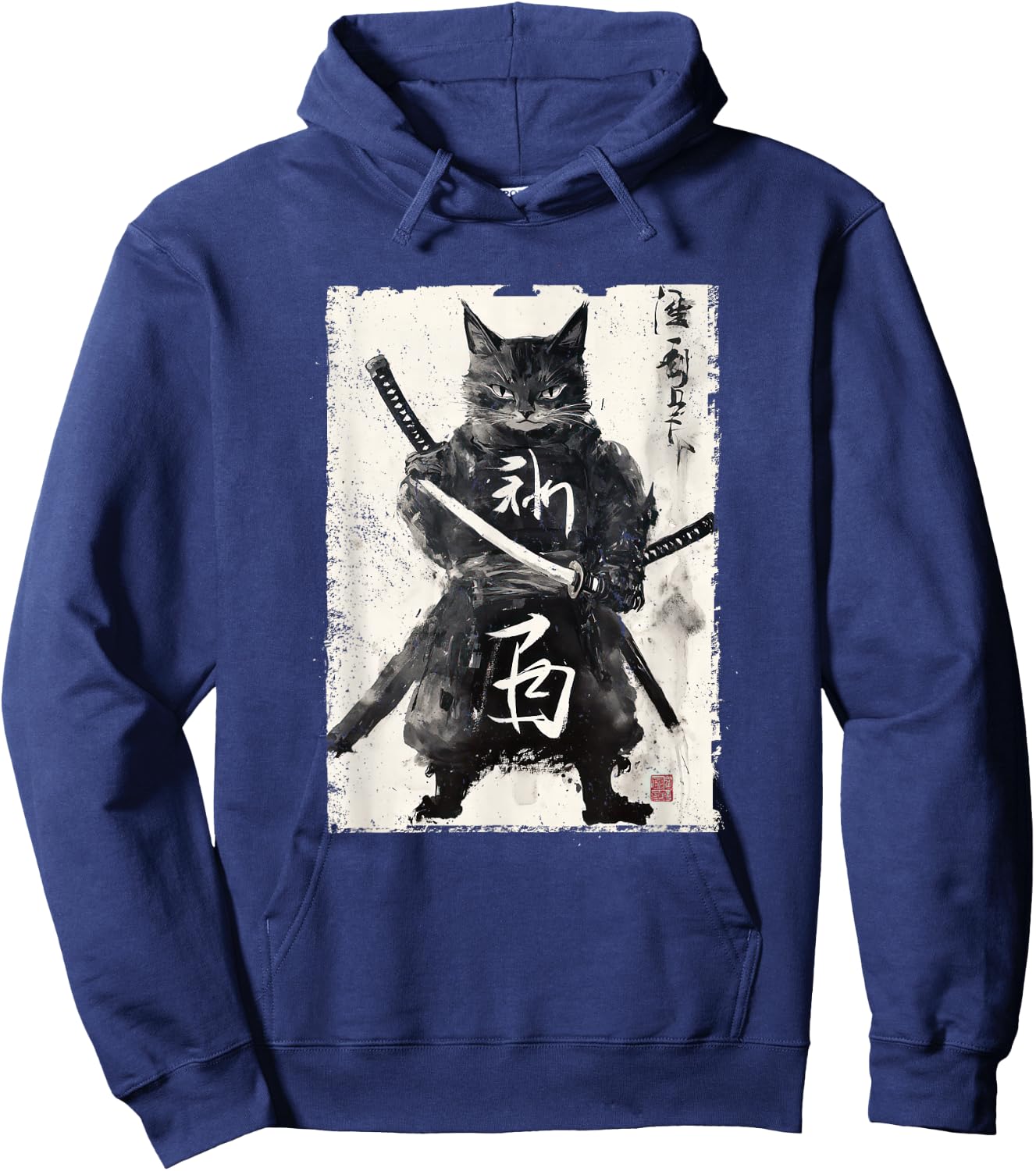 Vintage Samurai Cat Graphic Art Japanese Ukiyo-e Men Women Girls Kids Hoodie - Hoodie | Navy
