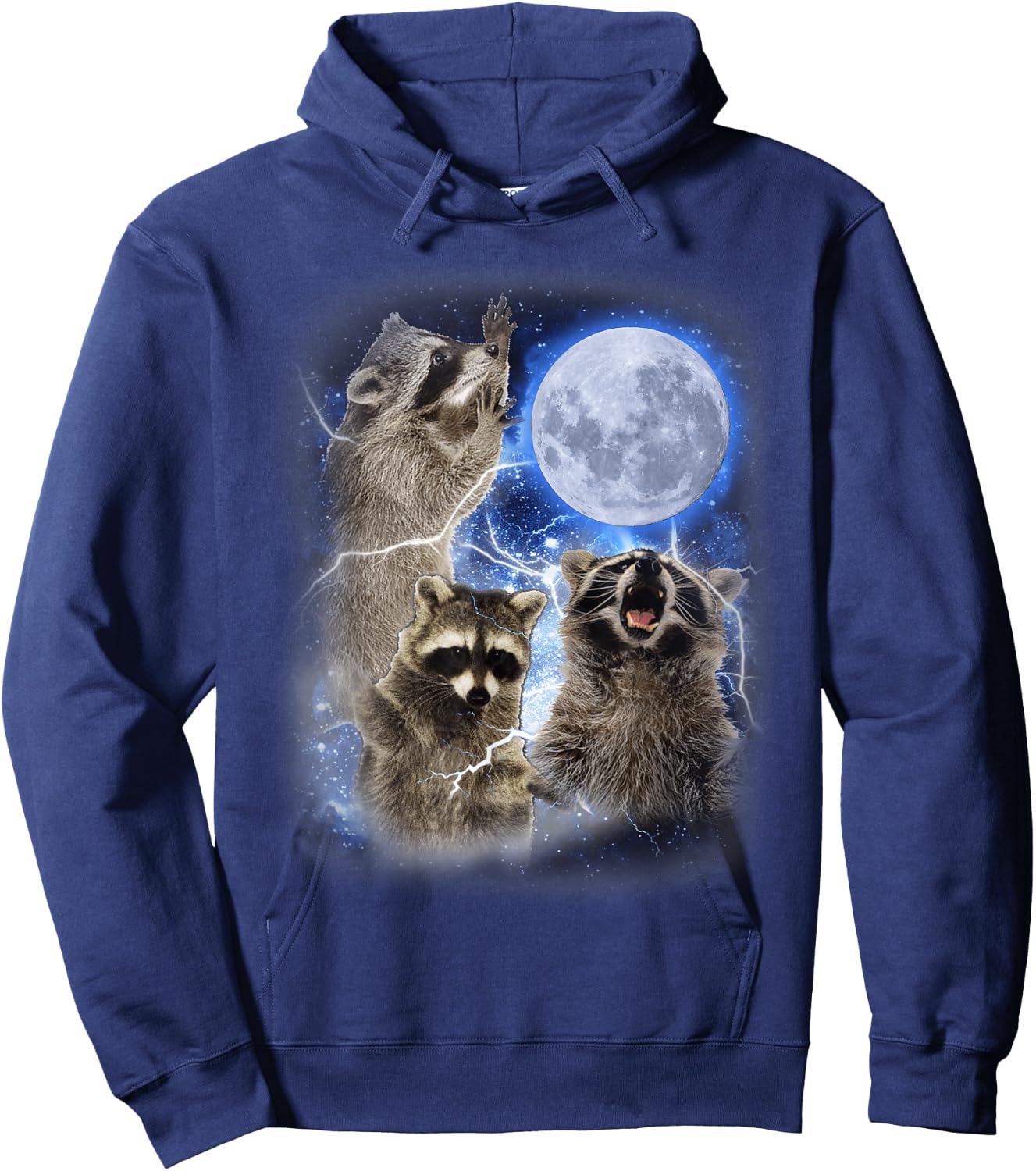 3 Raccoons Moon Raccoon Howling at Moon Funny Weird Cursed Hoodie - Hoodie | Navy