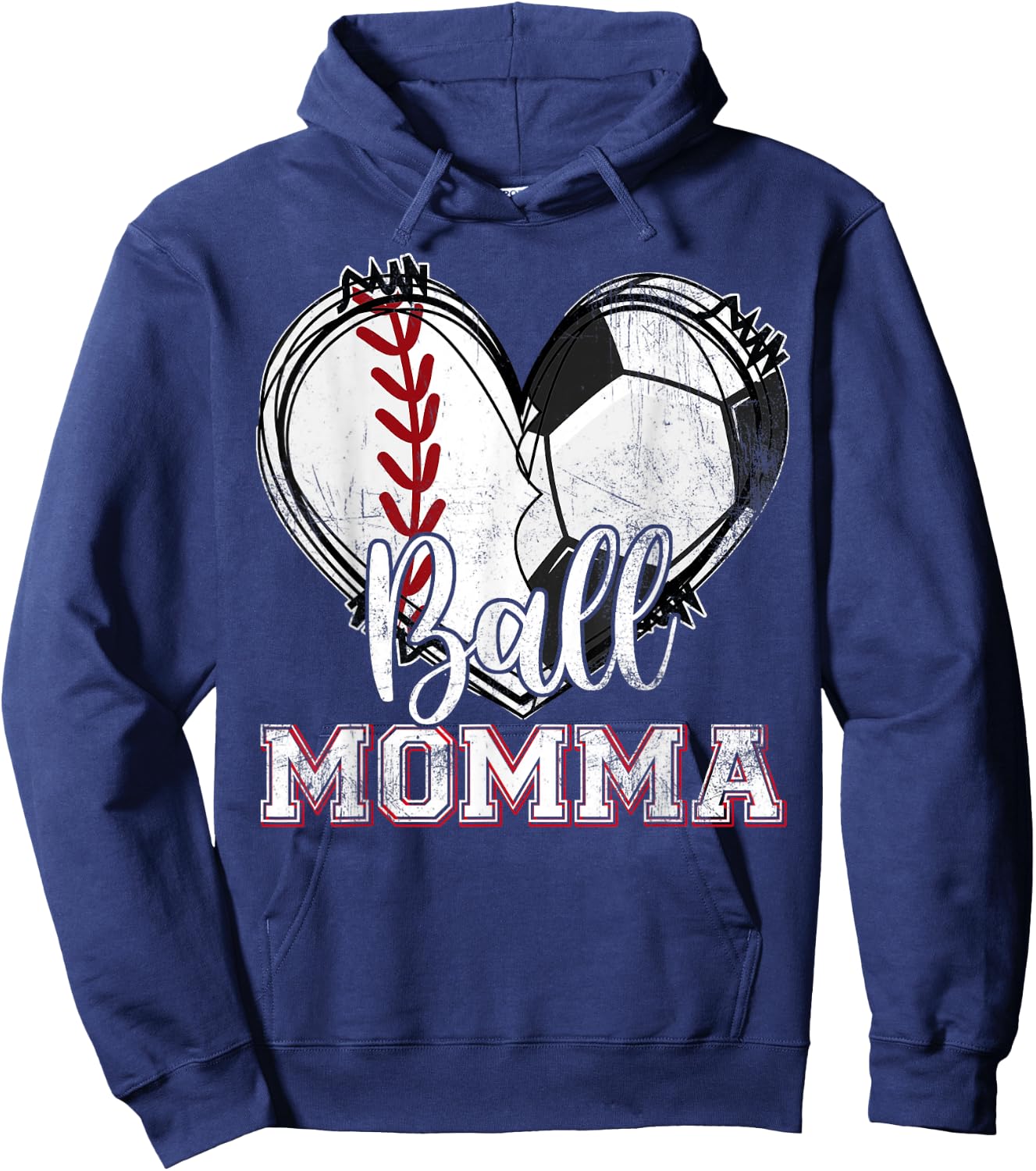 Ball Momma Baseball Soccer Heart Mom Of Both Mothers Day Hoodie - Hoodie | Navy