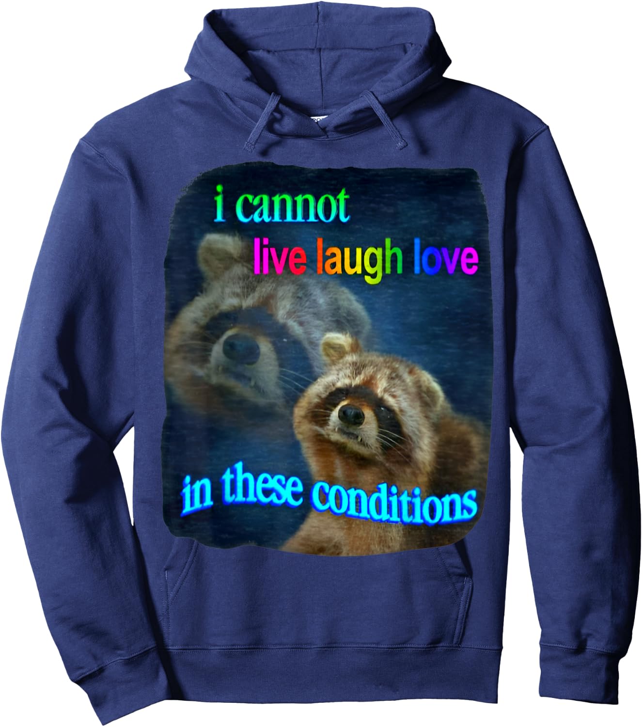 Raccoon Funny I Cannot Live Laugh Loves In These Conditions Hoodie - Hoodie | Navy