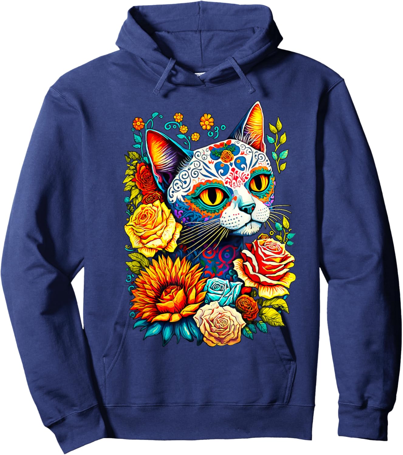 Sugar Skull Cat Dia De Los Muertos Catrina Day Of The Dead Women Kids Hoodie - Hoodie | Navy
