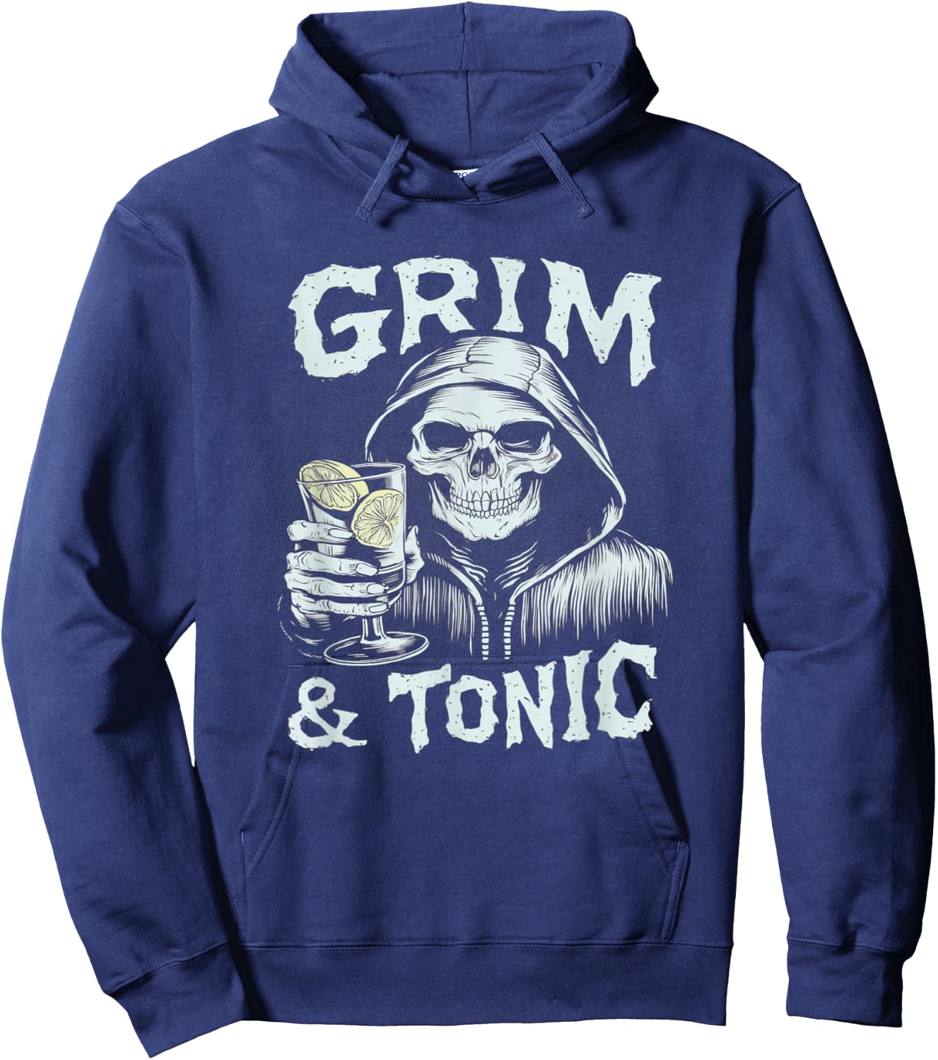 Grim & Tonic Skeleton Drinking GIn Halloween Alcohol Pun Hoodie - Hoodie | Navy