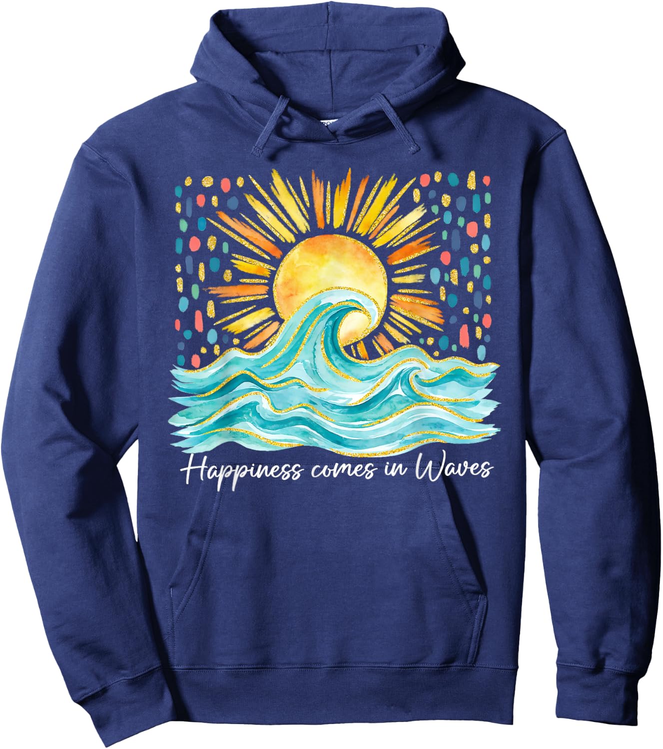Happiness Comes in Waves Hawaii Beach Sunset Summer Vacation Hoodie - Hoodie | Navy
