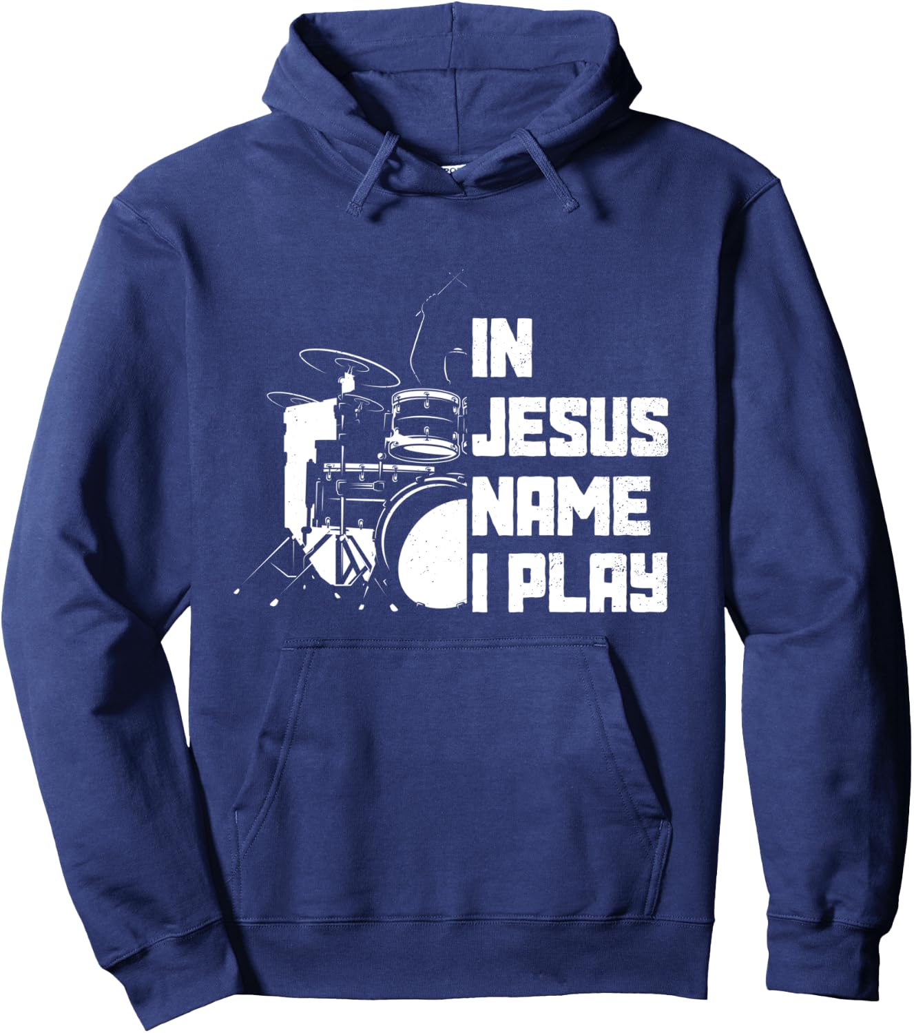 Vintage Drumset Christian Drummer In Jesus Name I Play Drum Hoodie - Hoodie | Navy