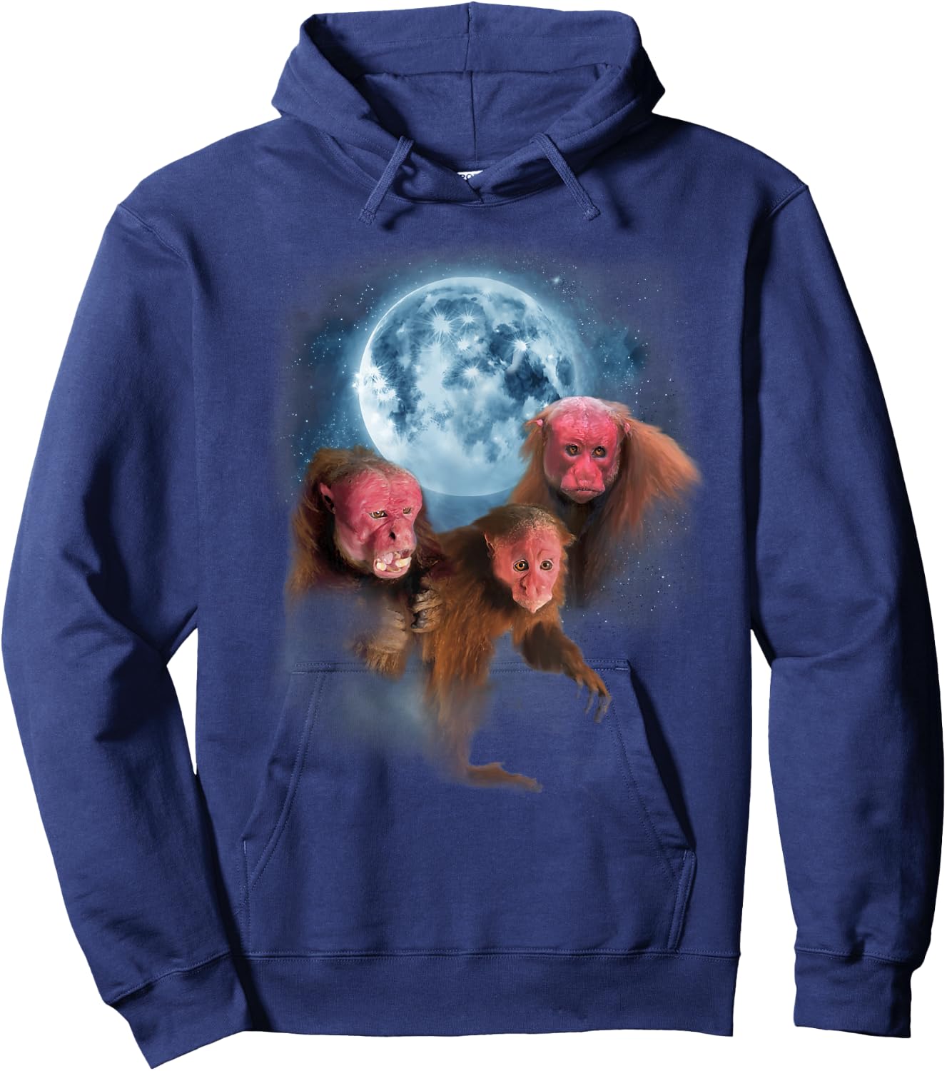 Bald Uakari Shirt - Funny Monkey Howling at the Moon Hoodie - Hoodie | Navy