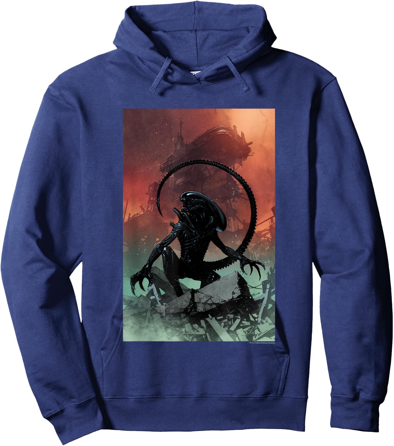 Aliens Iconic Xenomorph Around Destruction Big Chest Poster Hoodie - Hoodie | Navy