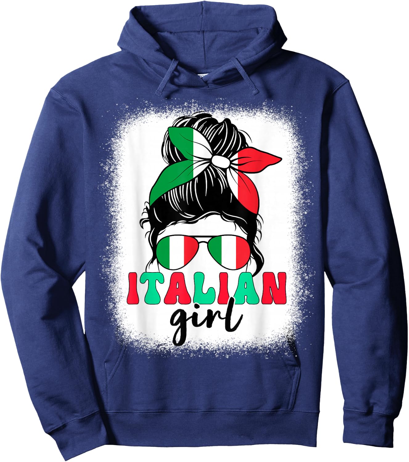 Italian Girl Messy Bun Italy Flag Patriotic Women Kids Hoodie - Hoodie | Navy