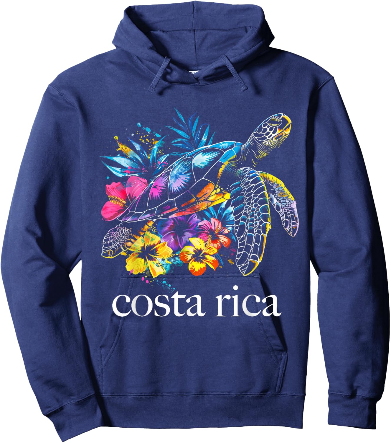 Costa Rica Sea Turtle Flowers Diving Surfer Souvenir Hoodie - Hoodie | Navy