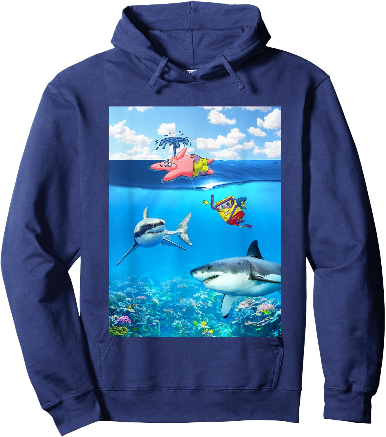 SpongeBob SquarePants & Patrick Swimming With Sharks Hoodie - Hoodie | Navy