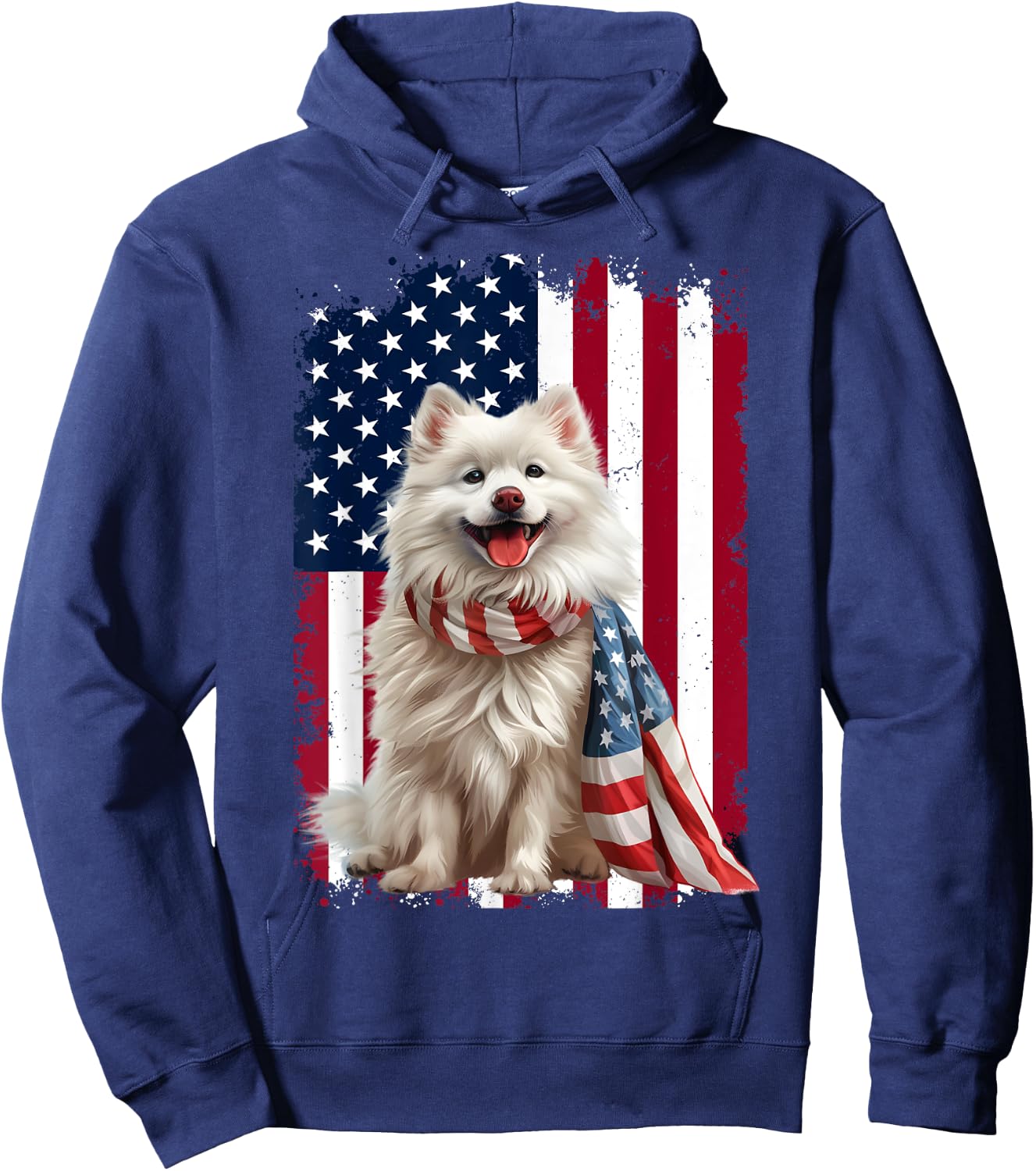 American Eskimo Dog American Flag 4th Of July Eskimo Lovers Women Kids Men Hoodie - Hoodie | Navy