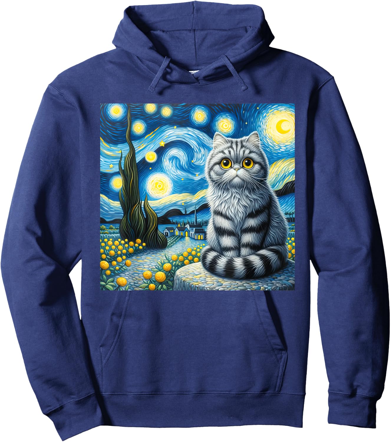 Cute Cat Van Gogh Starry Night Art painting Artistic Hoodie - Hoodie | Navy
