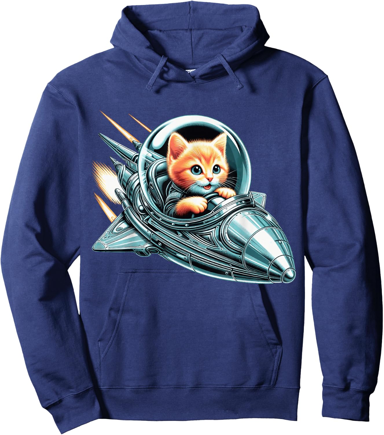 Space Kitten Spaceship Cat Cute Futuristic Galaxy Galactic Hoodie - Hoodie | Navy