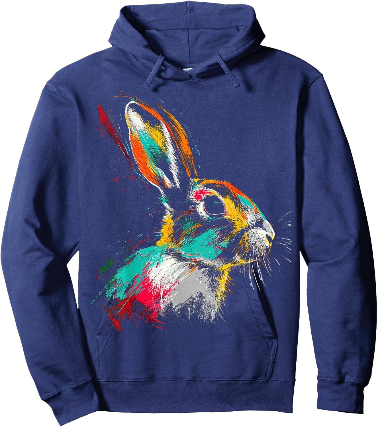 Rabbit Colorful Animal Motif Art Rabbit Hoodie - Hoodie | Navy