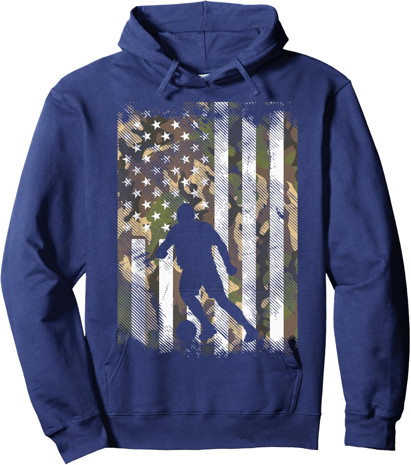 Camo US Flag Soccer Silhouette Vintage Football Patriotic Hoodie - Hoodie | Navy