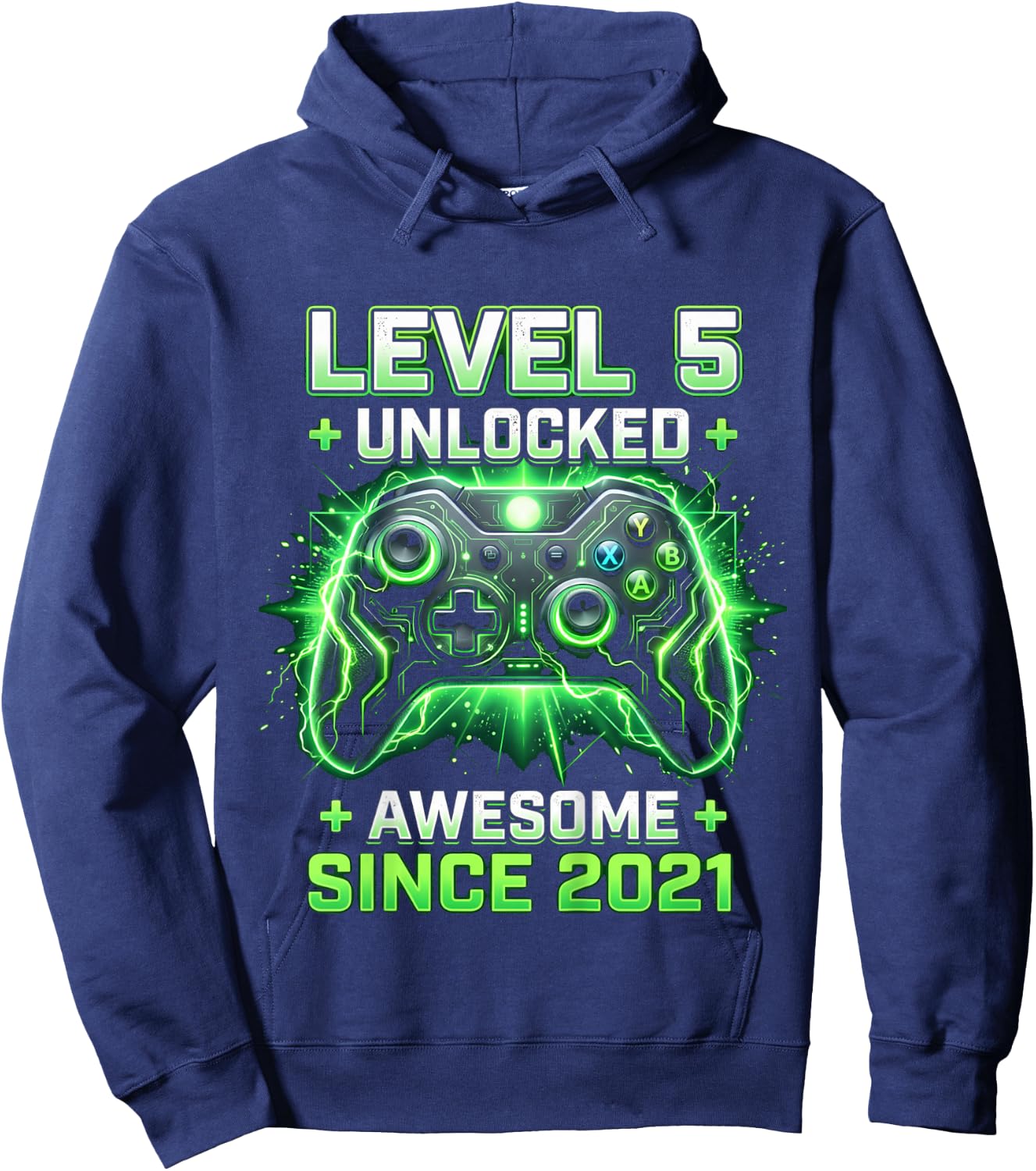 Kids Level 5 Unlocked Awesome Since 2021 5th Birthday Boy Gamer Hoodie - Hoodie | Navy