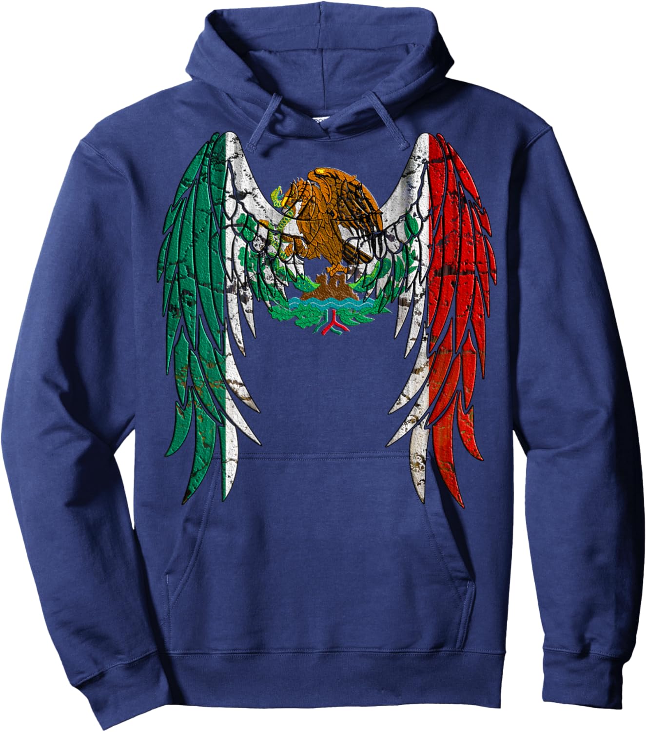 Mexican Flag Distressed Angel Wings Hoodie - Hoodie | Navy