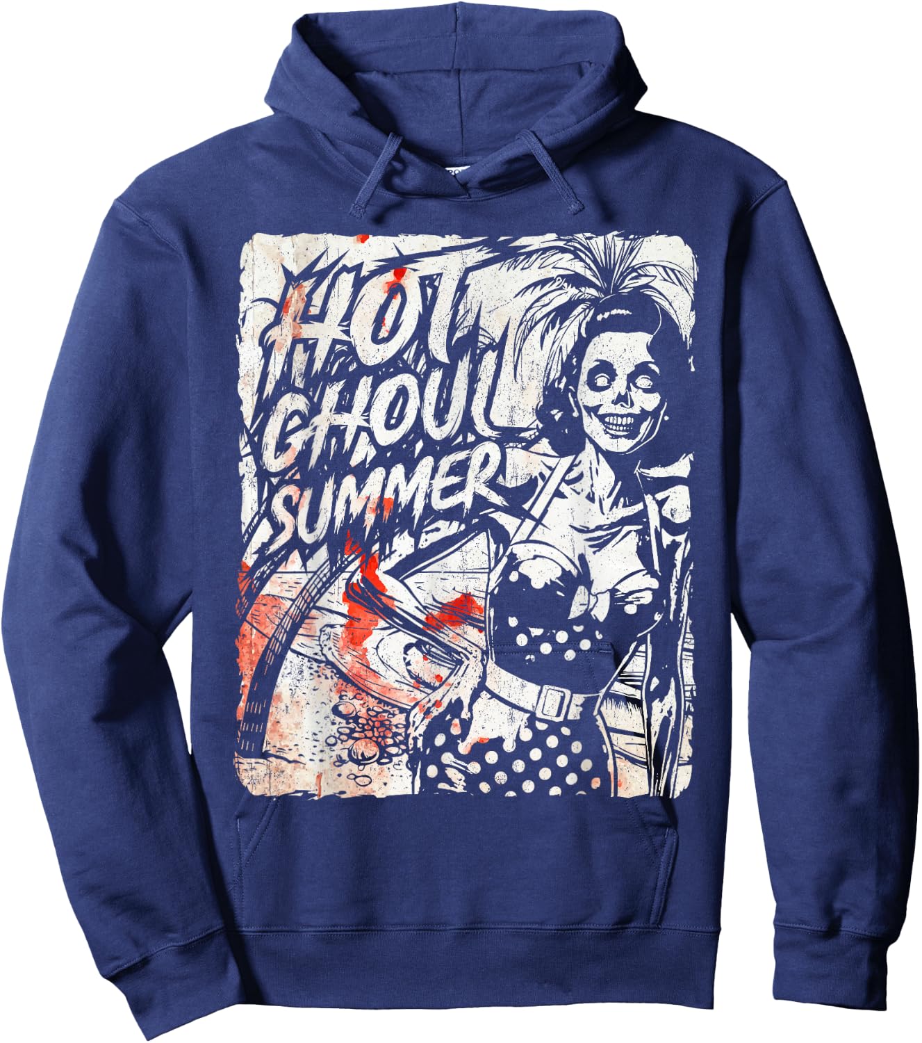 Vintage Hot Ghoul Summer Vibes Halloween Beach Lover Spooky Hoodie - Hoodie | Navy