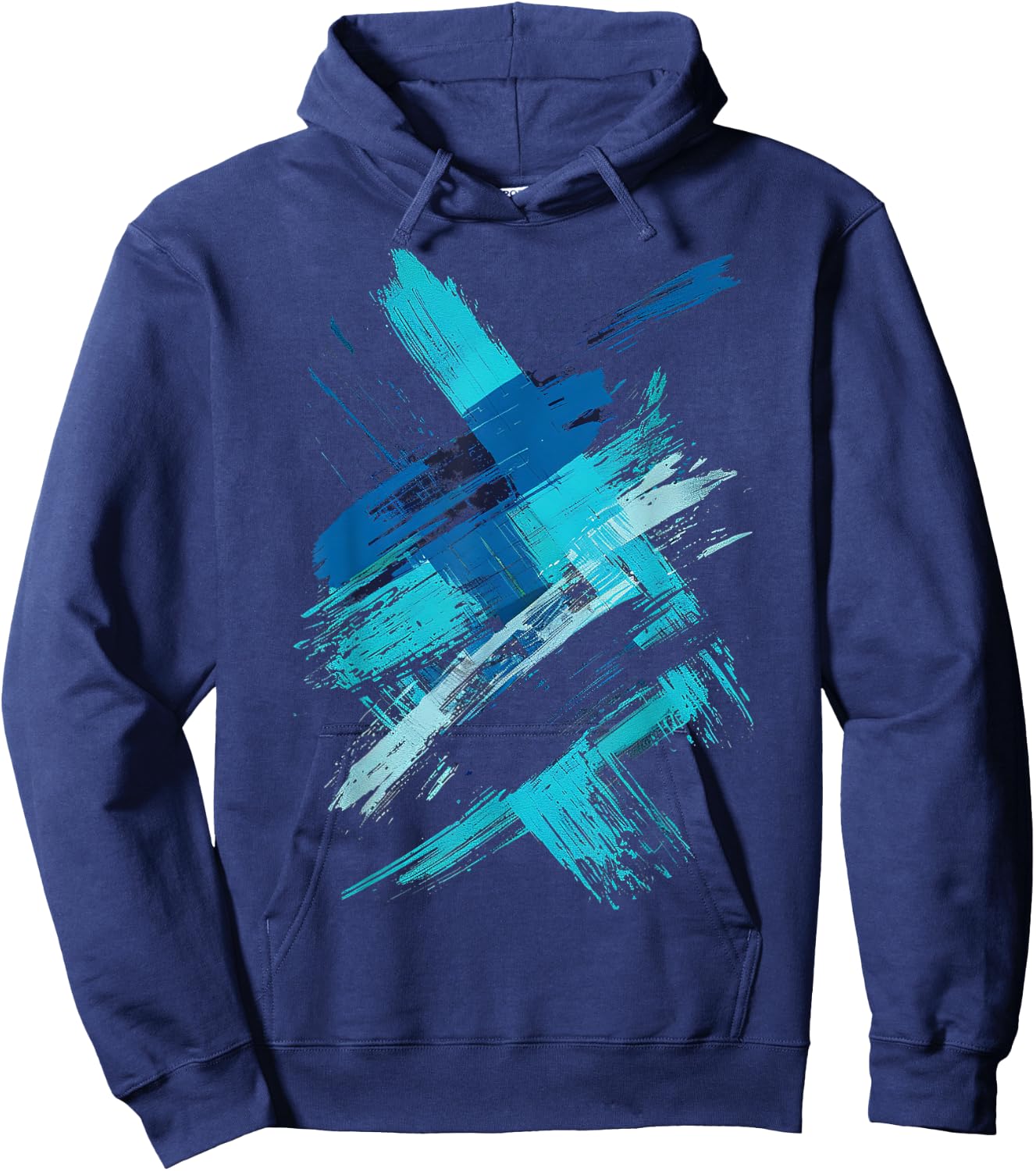 LumaThread Turquoise And Black Brushstroke Graphic , Small Hoodie - Hoodie | Navy