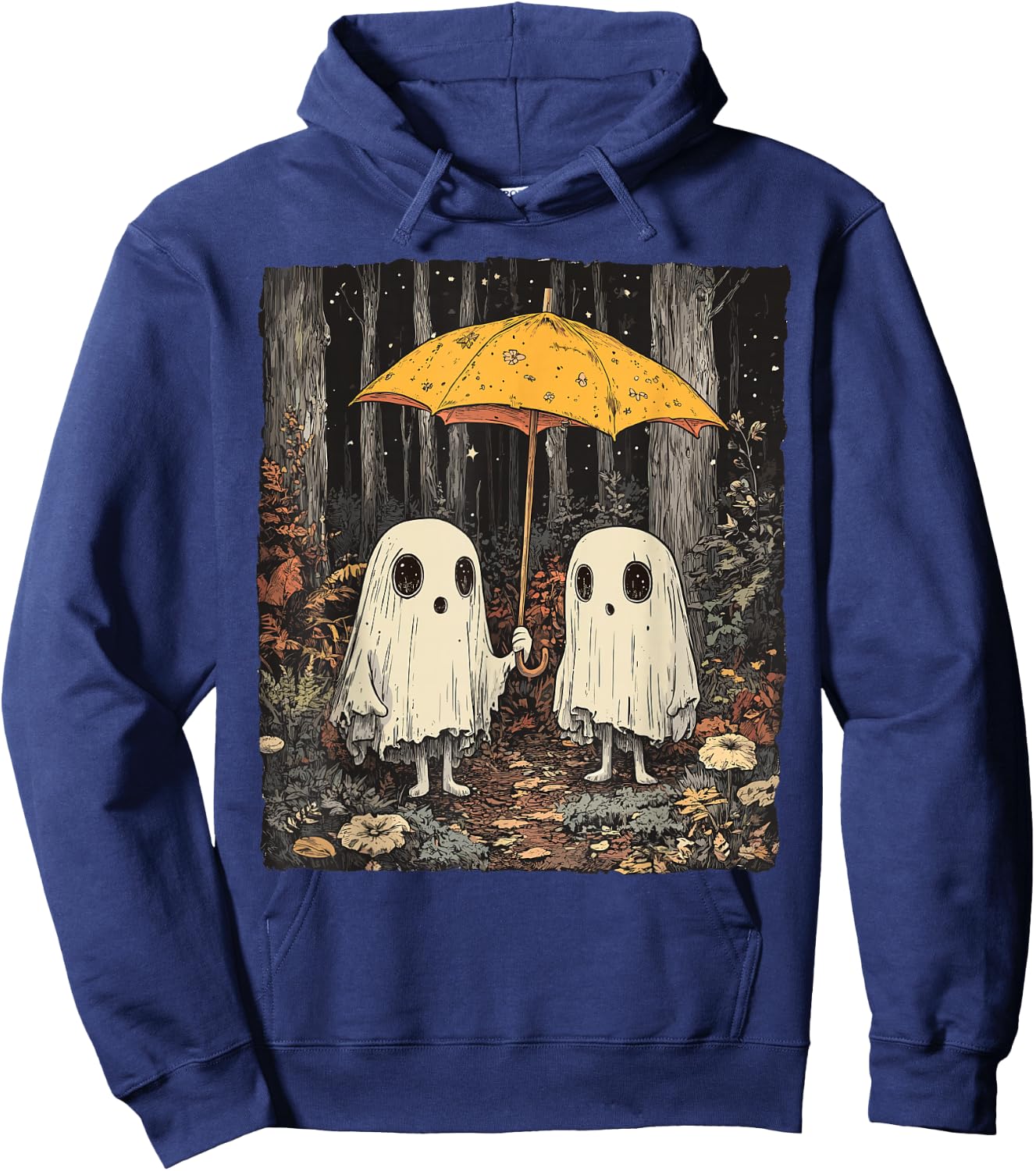Vintage Floral Ghost Halloween Ghost in the Forest Gothic Hoodie - Hoodie | Navy
