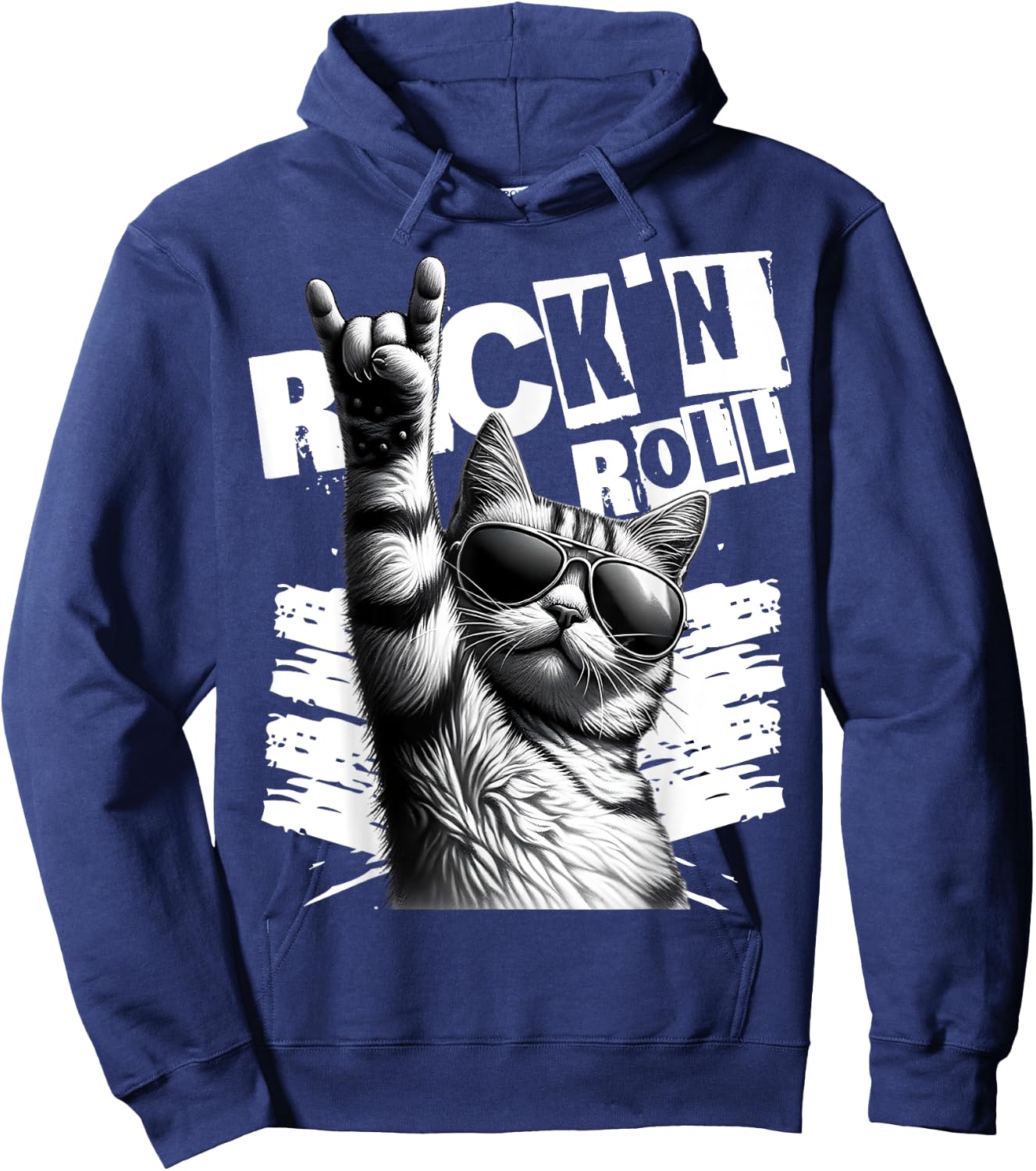 Funny Music Festival Rock cat Rock N Roll Hoodie - Hoodie | Navy