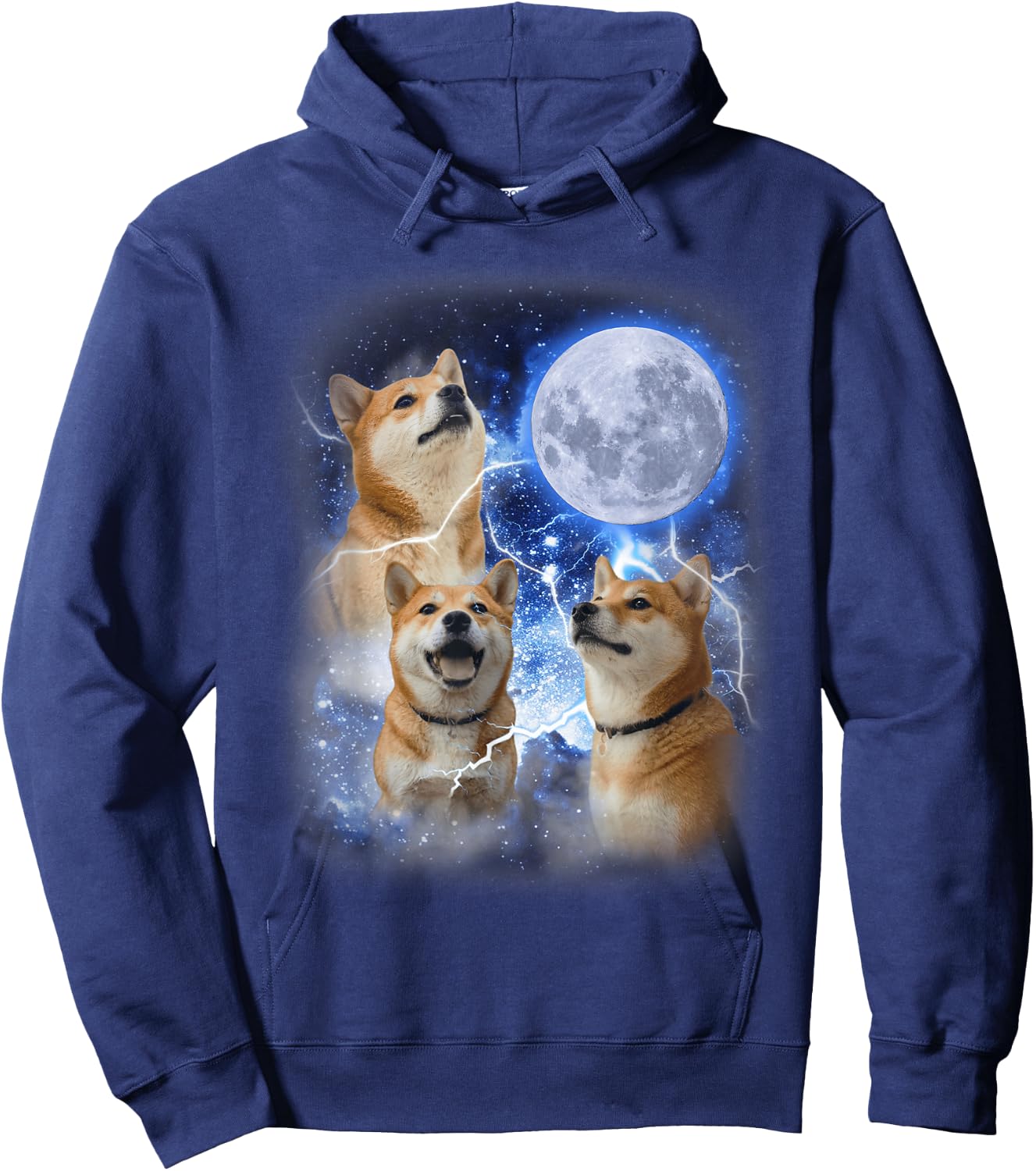 Three Shiba Inu Moon - 3 Doge Funny Cute Dog Meme Parody Hoodie - Hoodie | Navy