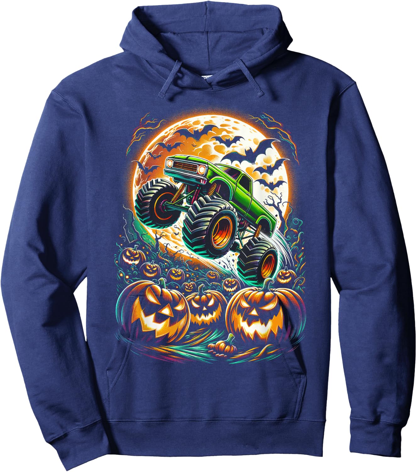 Halloween Monster Truck Jack O Lantern Boy Trick Treat Hoodie - Hoodie | Navy
