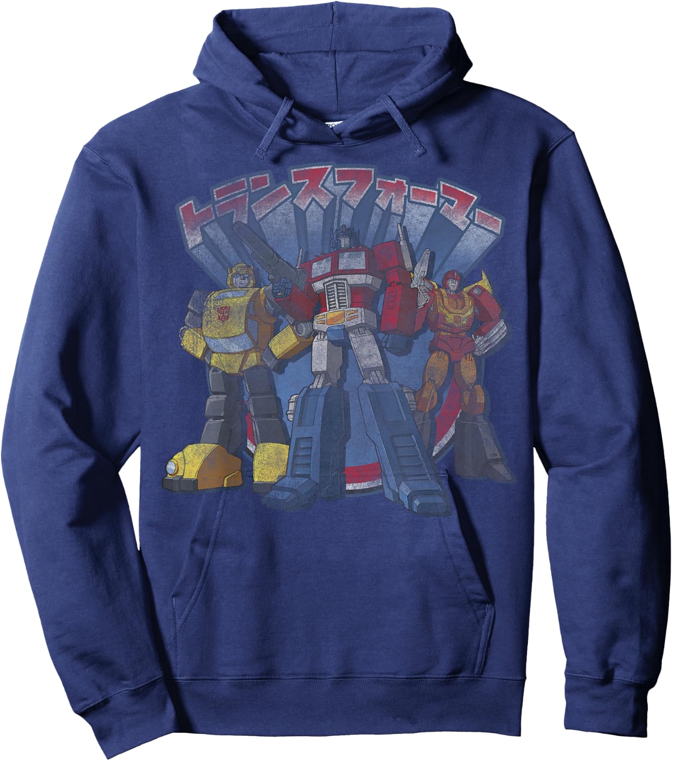 Transformers Retro Distressed Kanji Autobots Group Poster Hoodie - Hoodie | Navy