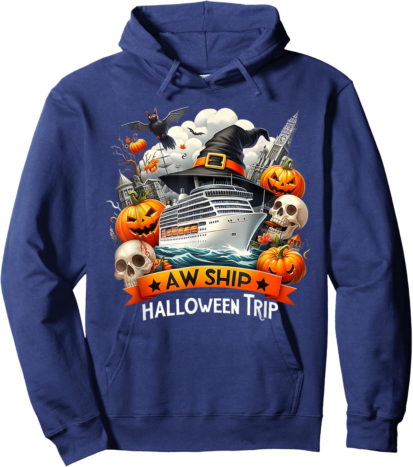 Aw Ship Halloween Trip Family Cruising Crew Cruise Squad Hoodie - Hoodie | Navy
