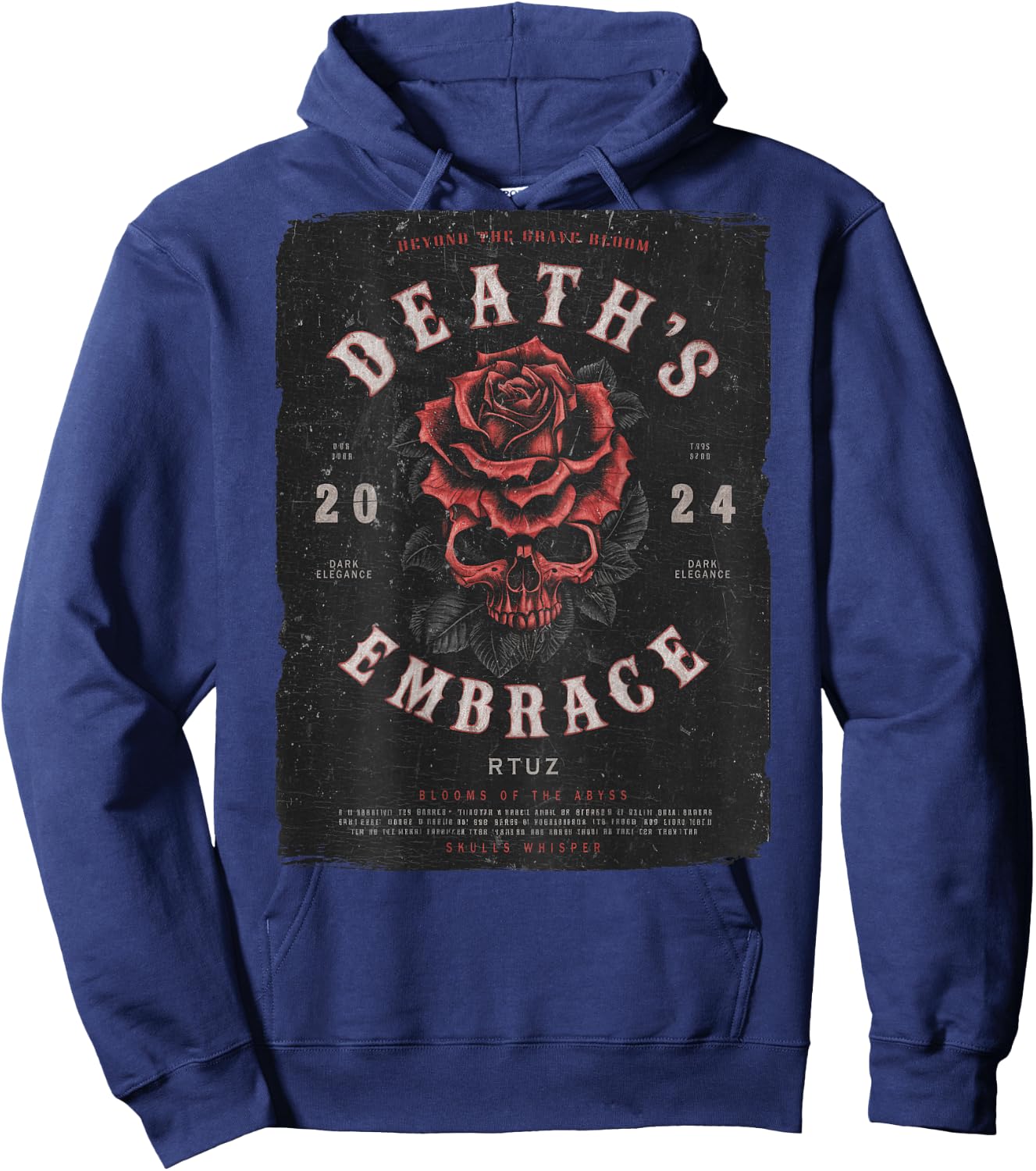 Urban Hip Hop Vintage Hipster Y2K Back Print Streetwear Rose Hoodie - Hoodie | Navy