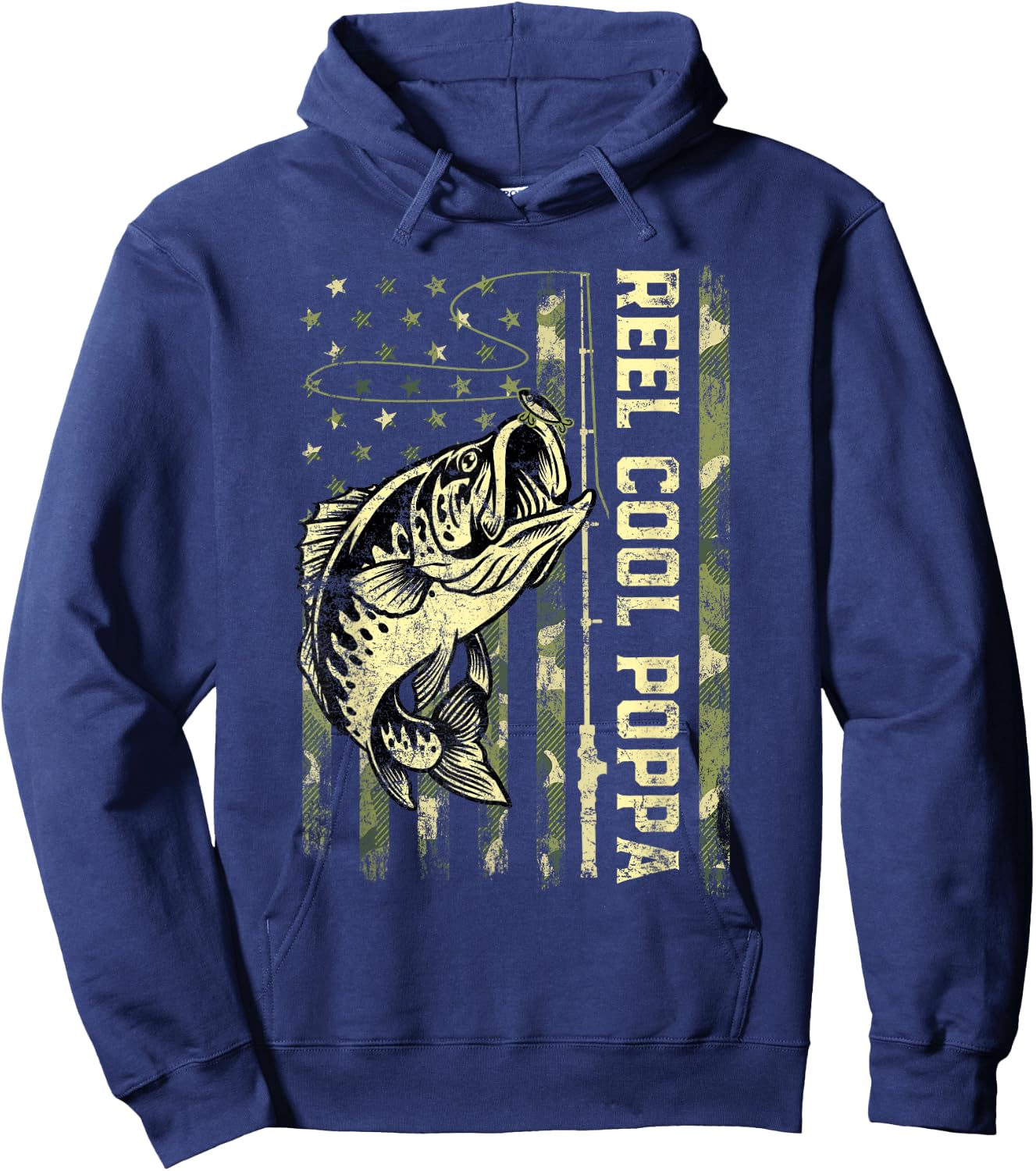 Reel Cool Poppa Fisherman Camouflage Father's Day Hoodie - Hoodie | Navy
