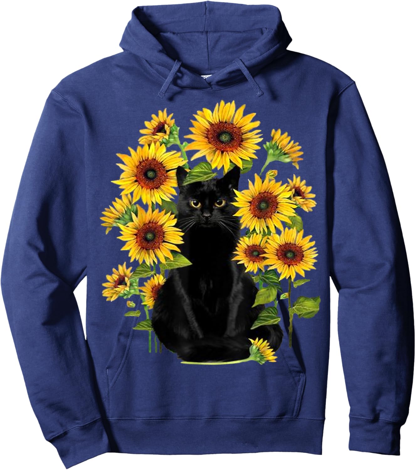 Black Cat Kitten Sunflower Funny Cute Cat Pet Sunflower Hoodie - Hoodie | Navy