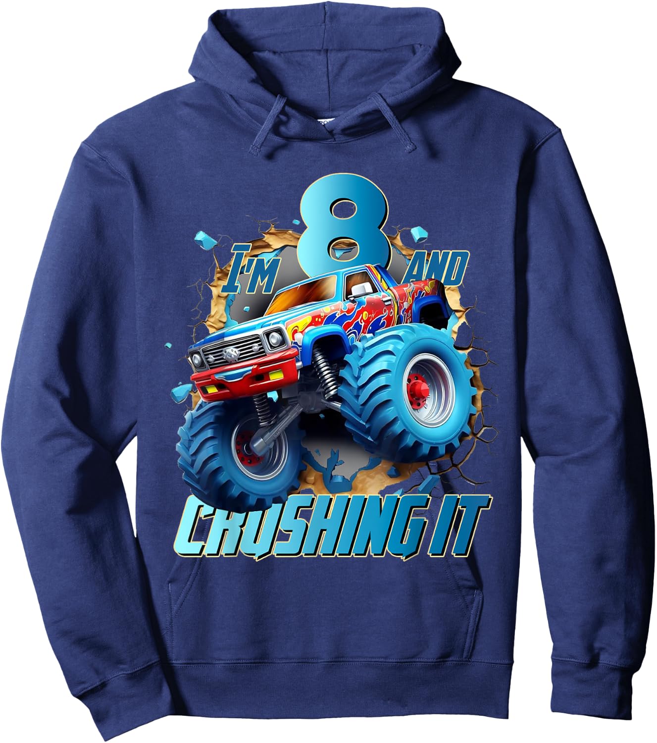 I'm Crushing it Monster Truck 8 Year Old Boys 8th Birthday Hoodie - Hoodie | Navy