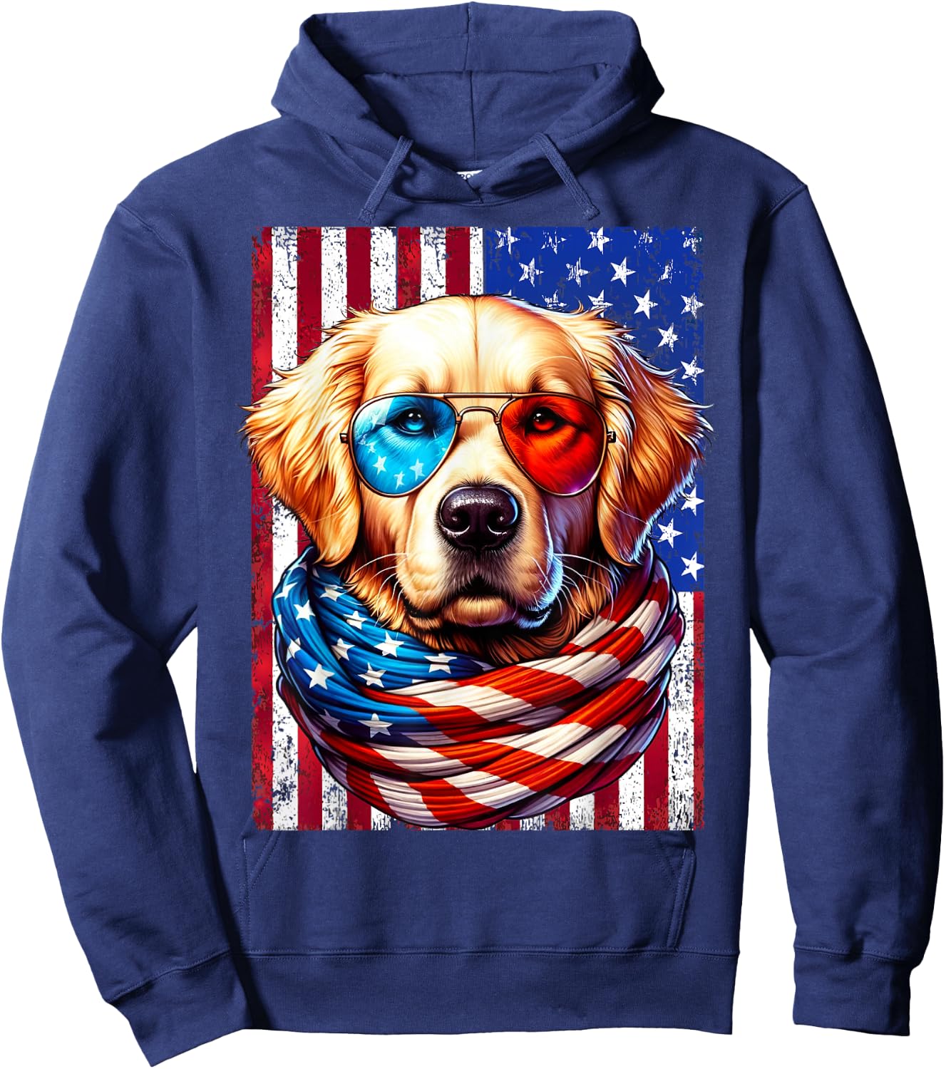Golden Retriever American Flag USA Patriotic Dog 4th of July Hoodie - Hoodie | Navy