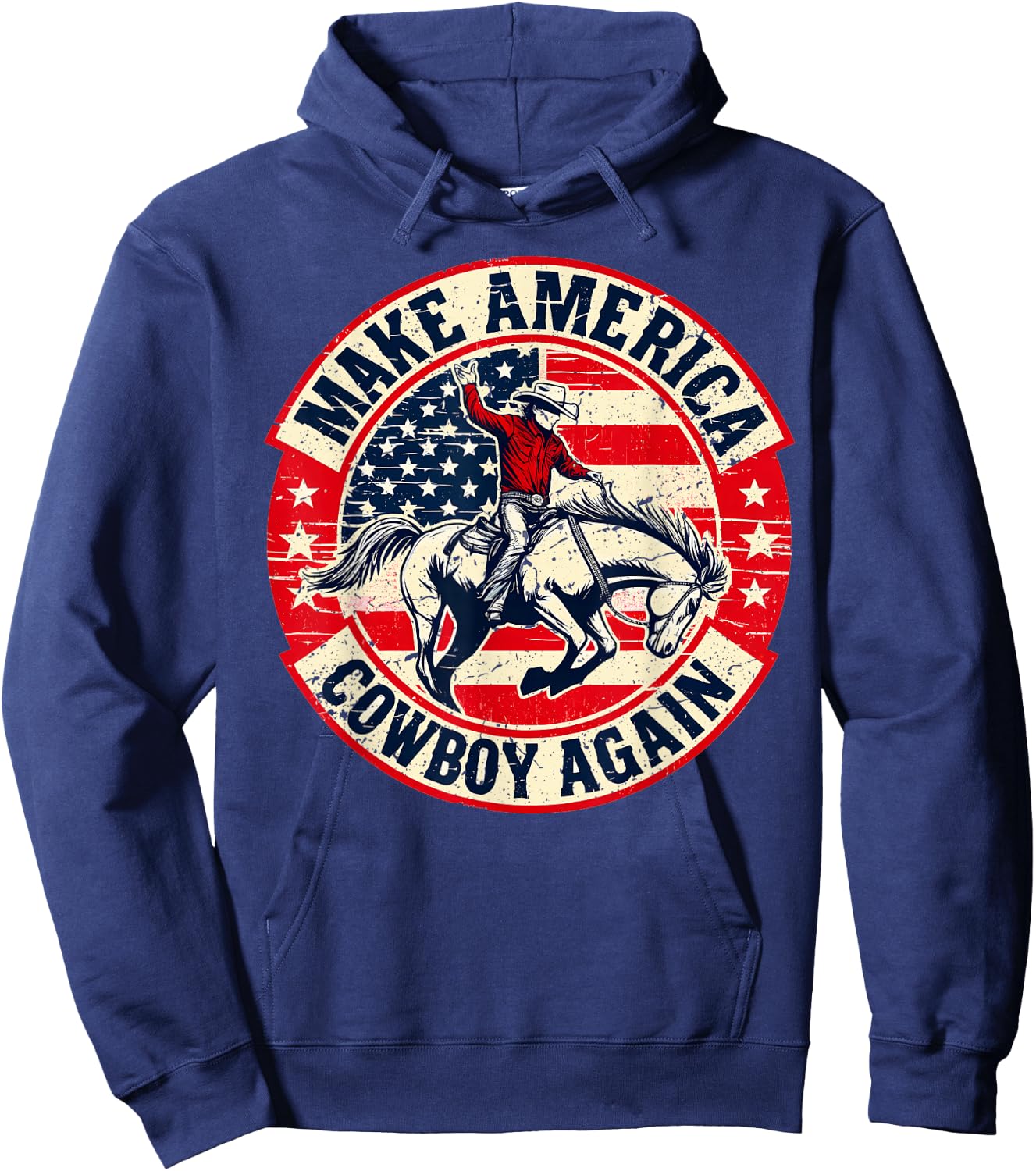 Vintage Western Rodeo USA Flag Makes America A Cowboy Again Hoodie - Hoodie | Navy