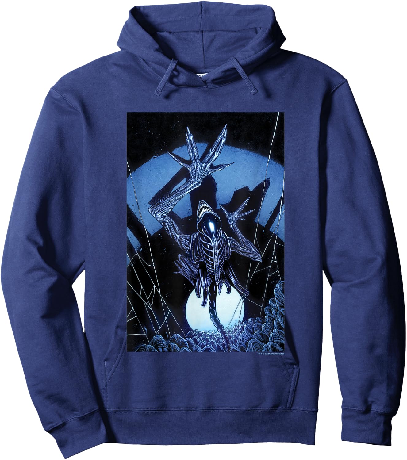 Aliens Iconic Dangerous Xenomorph Web Eggs Big Chest Poster Hoodie - Hoodie | Navy