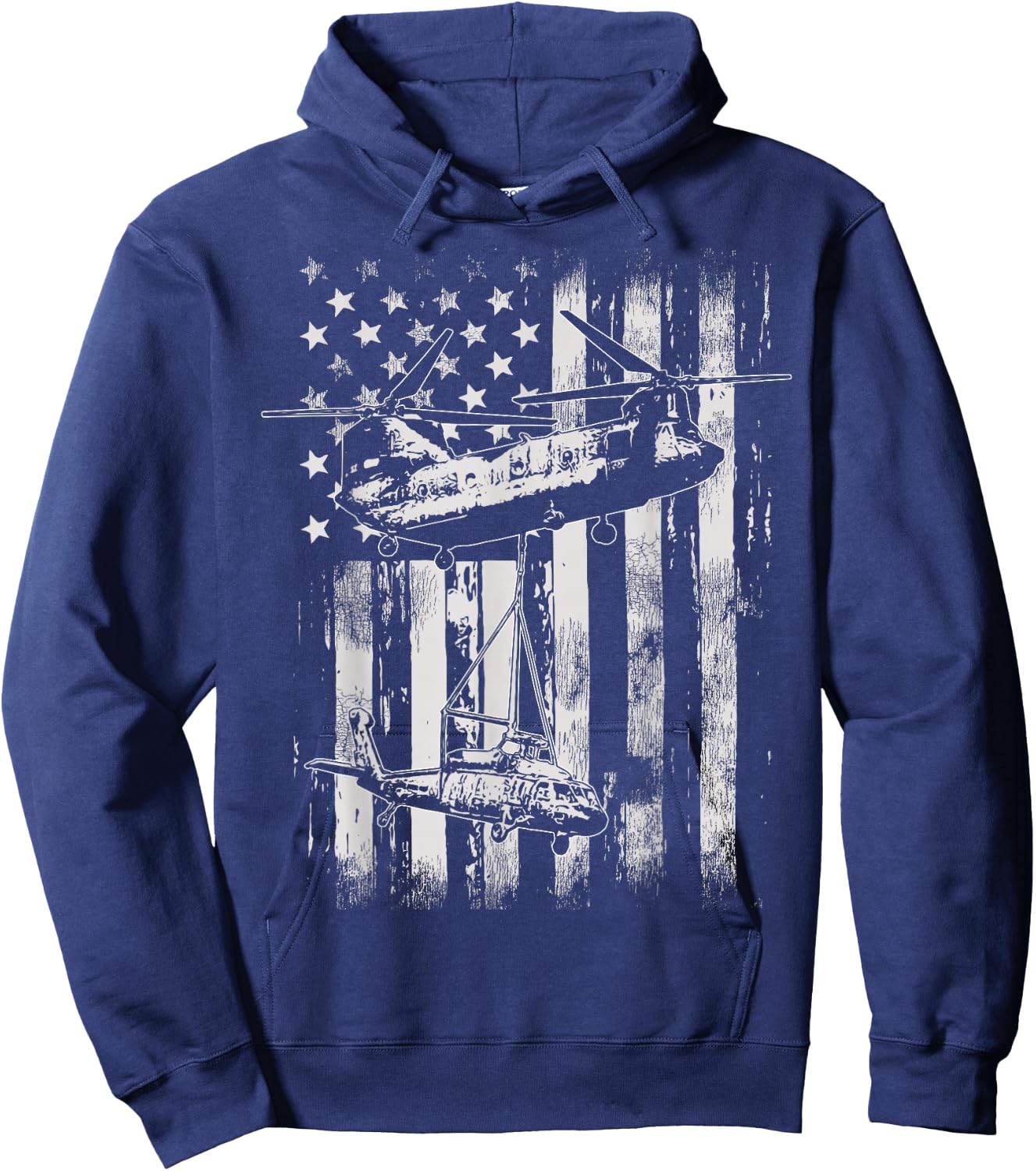 Vintage Chinook Helicopter American Flag Hoodie - Hoodie | Navy