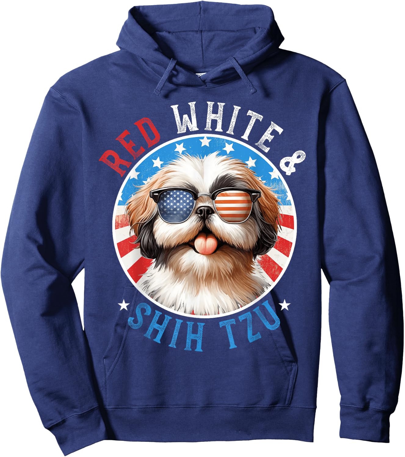 Shih Tzu Dog 4th of July Red White and Shih Tzu Lovers Hoodie - Hoodie | Navy