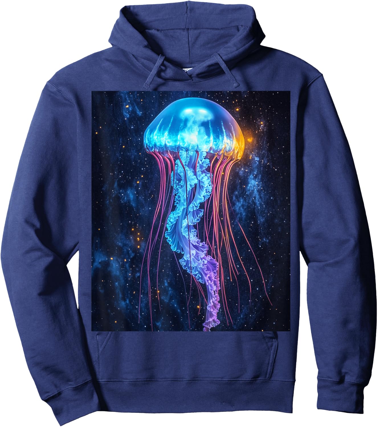 Cosmic Jellyfish Bioluminescent Art Hoodie - Hoodie | Navy