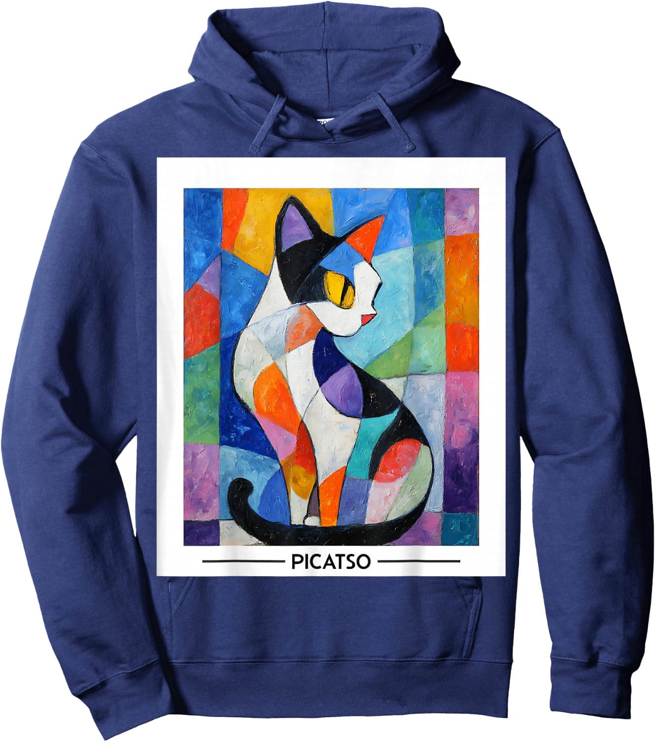 Abstract Cubist Cat Art Design -- Bold Colorful Picatso Gato Hoodie - Hoodie | Navy